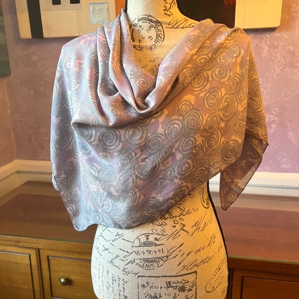 Silk Stylish Pink and Gray Swirly Scarf
